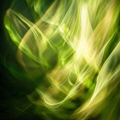 Fototapete - Abstract Motion: A dreamlike dance of light and shadow with swirling green and yellow hues, creating a captivating natural scene.