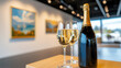 © artchvit - Wine tasting event sommelier luxury Elegant champagne setup in an art gallery setting.