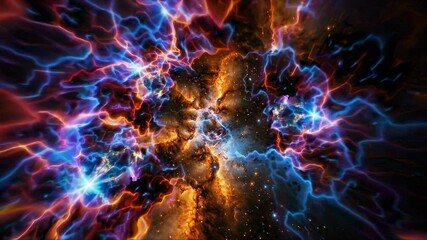 Wall Mural - dynamic cosmic explosion with vibrant colors, captured from a wide-angle perspective, resembling a s