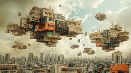 Poster - A surreal cityscape where all buildings are floating mid-air