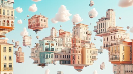 Poster - A surreal cityscape where all buildings are floating mid-air