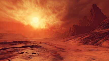 Poster - A surreal Martian landscape with a red sandstorm approaching in the distance
