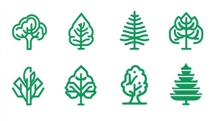 Green tree icons; nature, design elements, foliage, environment, website, illustration