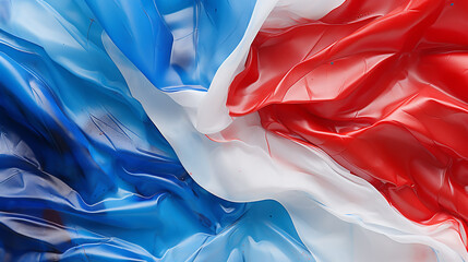 Wall Mural - blue, white and red silk chou white and blue flag of the netherlands is all in folds, top view, clos