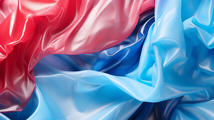 Wall Mural - blue, white and red silkchou duan in waves. blue and red and light green silk cloth of wavy abstract