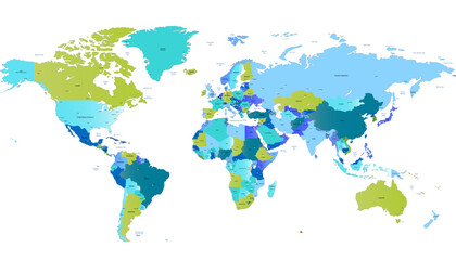  World map. Color modern vector map. Silhouette map