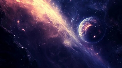 Wall Mural - a space scene with a planet and a star. the planet is in the middle of the scene and the star is on 