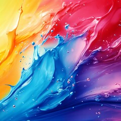 Leinwandbilder - Chromatic Cascade: A vibrant abstract showcasing a dynamic blend of yellow, red, blue, and purple hues in fluid motion.