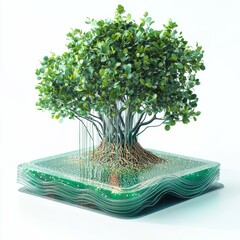 Poster - Digital Banyan Tree: Nature Thriving on Circuitry, a Symbol of Sustainable Technology and Technological Advancements