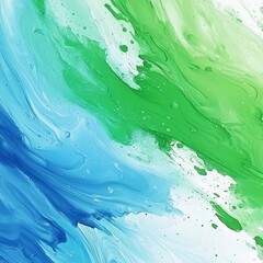 Aufkleber - Fluidity of Color: An Abstract Painting with Blended Blue and Green Strokes on White Canvas