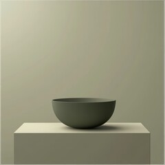 Leinwandbilder - Minimalist Still Life: Olive Green Bowl on a Cream Cube Against a Muted Green Backdrop