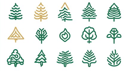 Green and gold stylized tree icons; nature design elements; website graphic