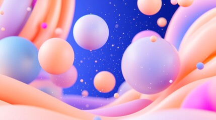 Wall Mural - Abstract rendering shows spheres and smooth shapes in pastel colors