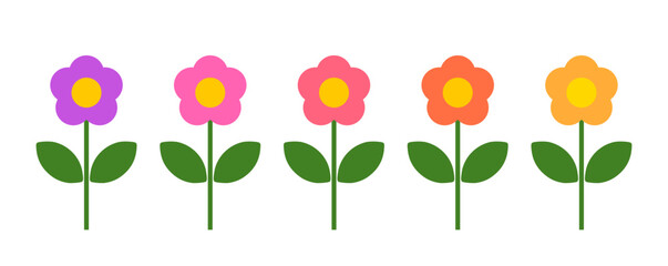 Wall Mural - cute flowers growing in the garden. colorful spring flowers isolated on white background. vector ill