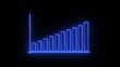 © Maka - Glowing blue neon bar graph on black background showing upward trend with increasing height.