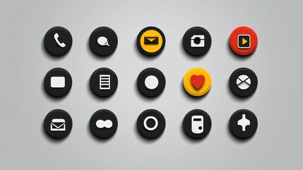 Colorful app interface icons, grey background, mobile design, user interface, website design