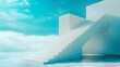 © Mohsin - Surreal modern white staircase floating in an endless blue sky defying gravity with no visible support Soft shadows ultra clean aesthetic dreamlike minimalism