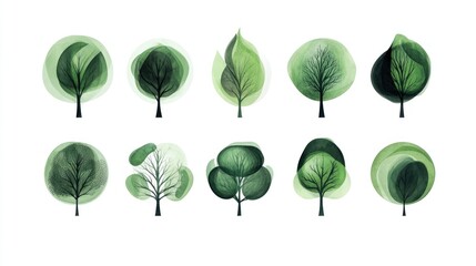 Abstract green trees collection, nature, design, illustration, background, website, graphic