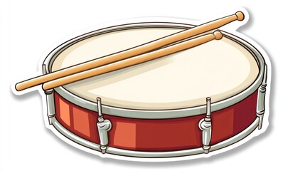 Red drum, sticks, music, percussion, isolated, white background, illustration, website design