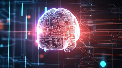 Wall Mural - digital brain: a luminescent digital rendering of a brain pulses with energy, interwoven with intric