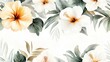 © Olga - White & Orange Flowers with Green Leaves on White Background - Right-side Text Space