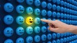 © Arnab Dey - Niche marketing and customer satisfaction survey. Market research and segmentation strategy. Marketer touching customer best review face icon.