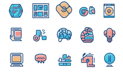 Wall Mural - artificial intelligence line icon set for flat minimalist design themes