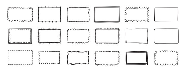 rectangular frames. doodle hand drawn borders set. decoration elements