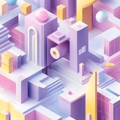 Wall Mural - vibrant geometric city landscape with cubes shapes and architectural elements