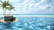 © Viktar - Enjoy the holidays at a tropical sandy beach, accessorized with a Panama hat and sunglasses, enjoying the beach's reflections and palm trees
