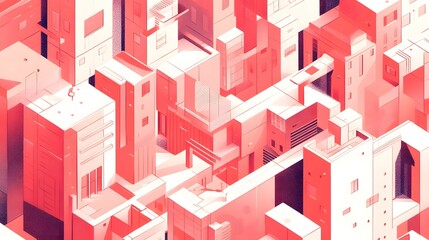 Wall Mural - vibrant abstract geometric cityscape with modular cubic architecture and interlocking structures