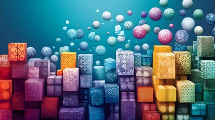Wall Mural - vibrant 3d geometric shapes and patterns in futuristic digital art composition