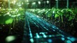 © sukrisna - High-tech indoor vertical farm.  Growing plants in a controlled environment with digital overlays