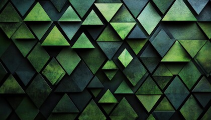 Aufkleber - Layered collection of green triangles creating depth and modern design on a stark black background, evoking a clean and sophisticated aesthetic featuring varying shades