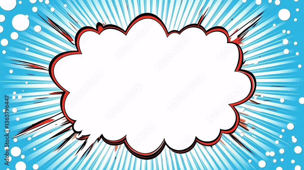 Comic Book Style Speech Bubble with Blue Radial Burst Background Design ...