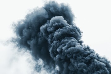 Poster - Close-up view of swirling black smoke creating intricate textures and patterns against a stark white background