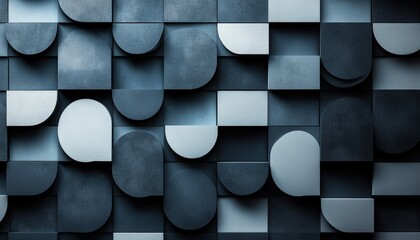 Fototapete - Modern geometric background featuring overlapping circles and squares in a monochromatic blue color scheme for stylish design elements