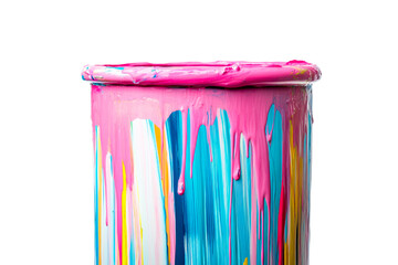 Wall Mural - vibrant multicolor paint can with dripping paint texture, cut out transparent