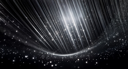Wall Mural - abstract luminous streaks and dots cascade down against a dark backdrop, creating a dynamic, flowing