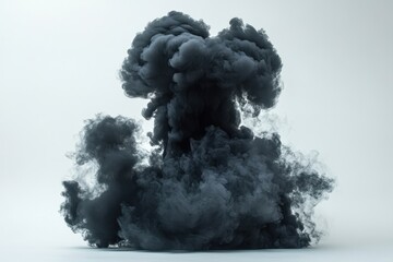 Poster - Dramatic black smoke swirling in fluid motion against a white background showcasing its dynamic form in a controlled studio environment