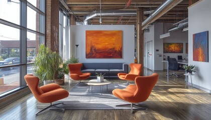 Aufkleber - Collaborative office environment fosters discussion among coworkers about project updates in a modern workspace