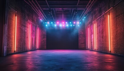 Poster - Dramatic industrial backdrop with neon lights creating a vibrant atmosphere suitable for performances or events