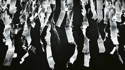 Wall Mural - Strips of newspaper cascade downwards against a dark background