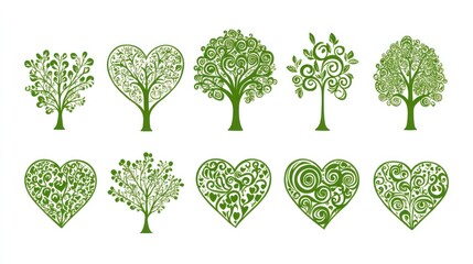 Green heart and tree designs, nature, illustration, background, website