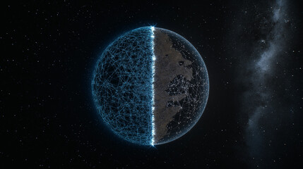 Wall Mural - celestial divide: a captivating image of a celestial body, possibly a planet, split into two distinc