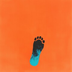 Fototapete - A bold orange background features a stylized footprint with a gradient from black to teal, creating a striking visual contrast.