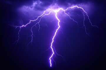a bolt of lightning strikes the sky. the sky is dark and stormy. the lightning is bright and powerfu