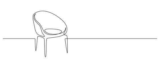 Aufkleber - Modern design interior with armchair in one continuous line drawing. Hygge scandinavian decor and soft furniture chair in simple linear style. Doodle monoline vector illustration