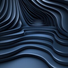 Poster - The image is a blue and black abstract design with a lot of curves and lines