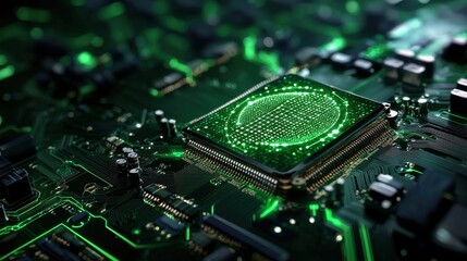 Leinwandbilder - A green computer chip with a green circle on it